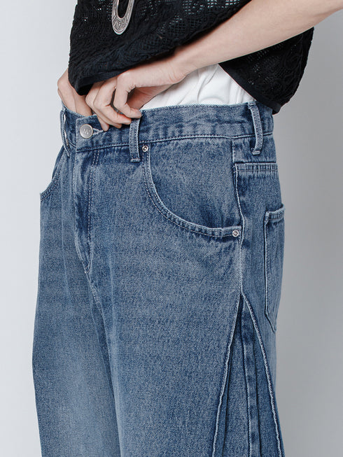 SIDE PLEATED DENIM PANTS / Y243-31045-3 /【 BLUE 】